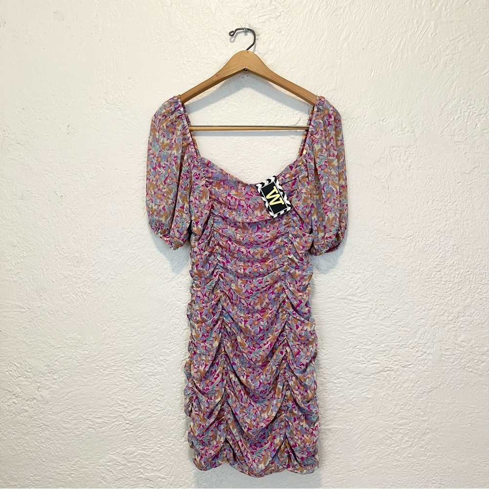 Lush Dress Floral Ruched Purple Pink Small S